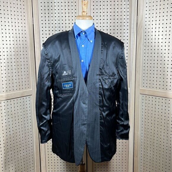 CHAPS Suit Jacket Mens 44L Gray Pinstripe Wool Two Button Sport Coat - Picture 8 of 14